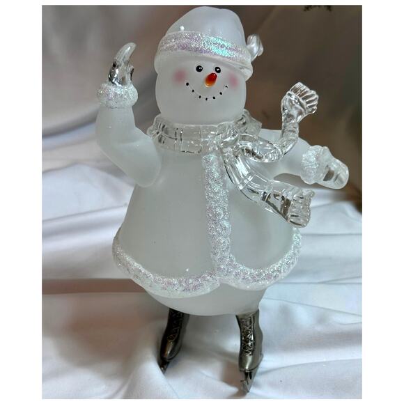 Vintage Christmas Around the World Skating Snowman Frosted Glass - Picture 4 of 16